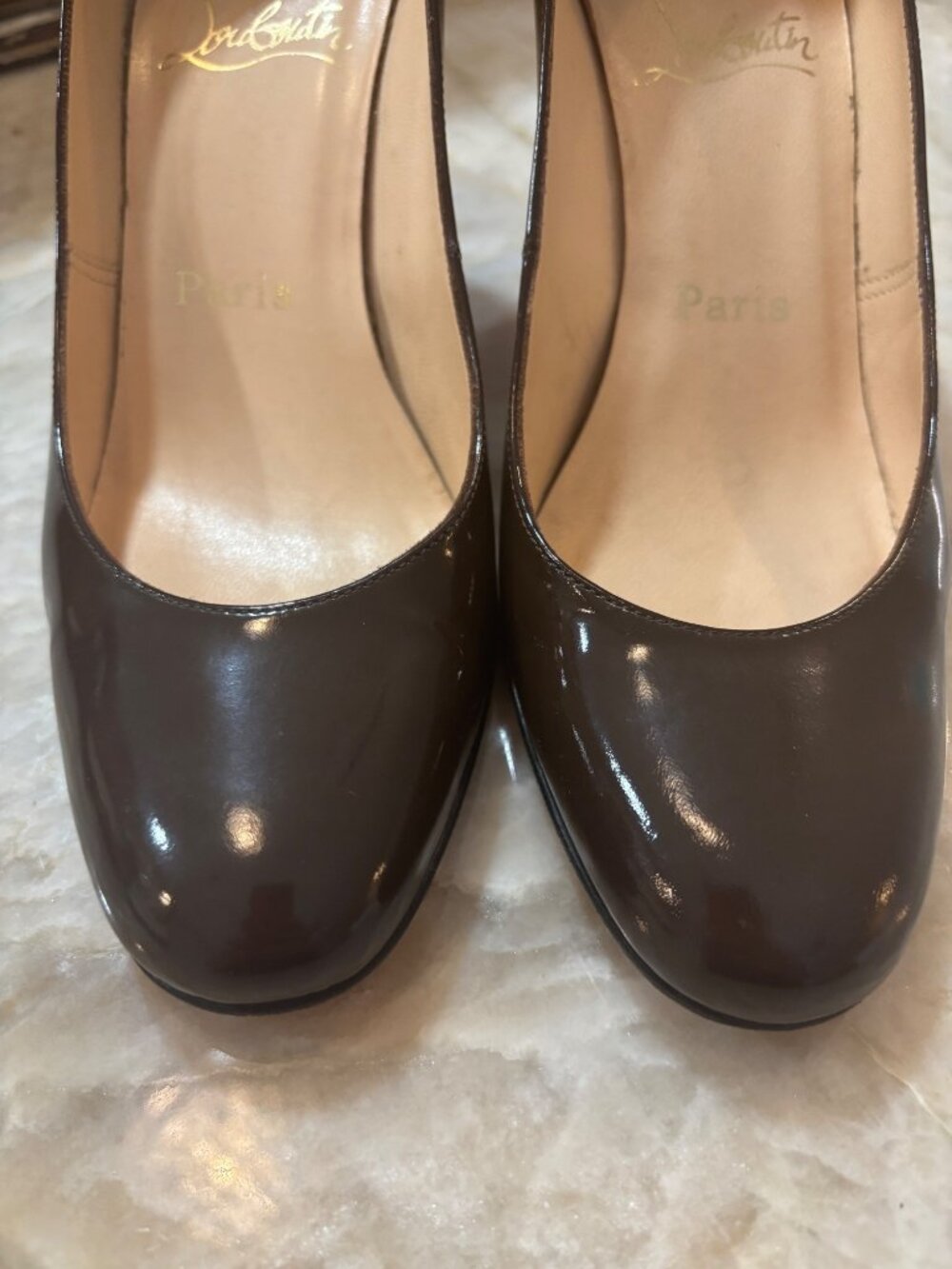 Christian Louboutin 36 Brown Patent Leather Red Sole Pumps High Heels Classic - Picture 3 of 12